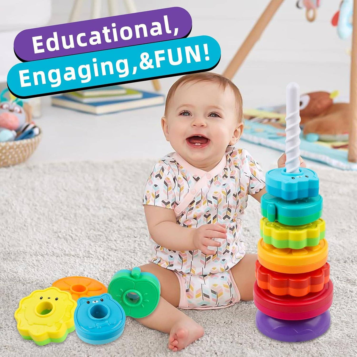 Baby Spinning Stacking Toys for Toddlers Ring Stacker