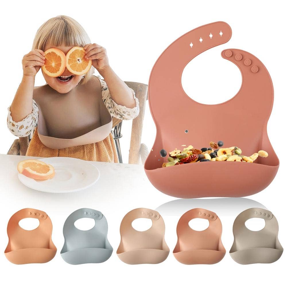 Silicone Bibs for Babies, 2 Sets Baby Feeding Bibs Waterproof Soft Durable Adjustable Bibs - MOQ 10 Pcs: Mix & Match Colors