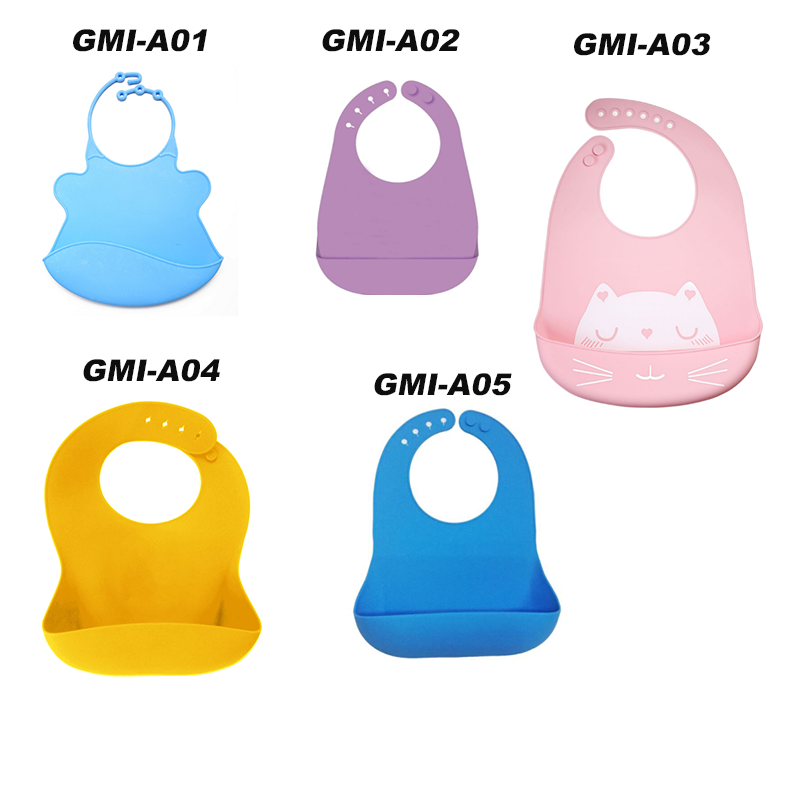 Silicone Bibs for Babies, 2 Sets Baby Feeding Bibs Waterproof Soft Durable Adjustable Bibs - MOQ 10 Pcs: Mix & Match Colors