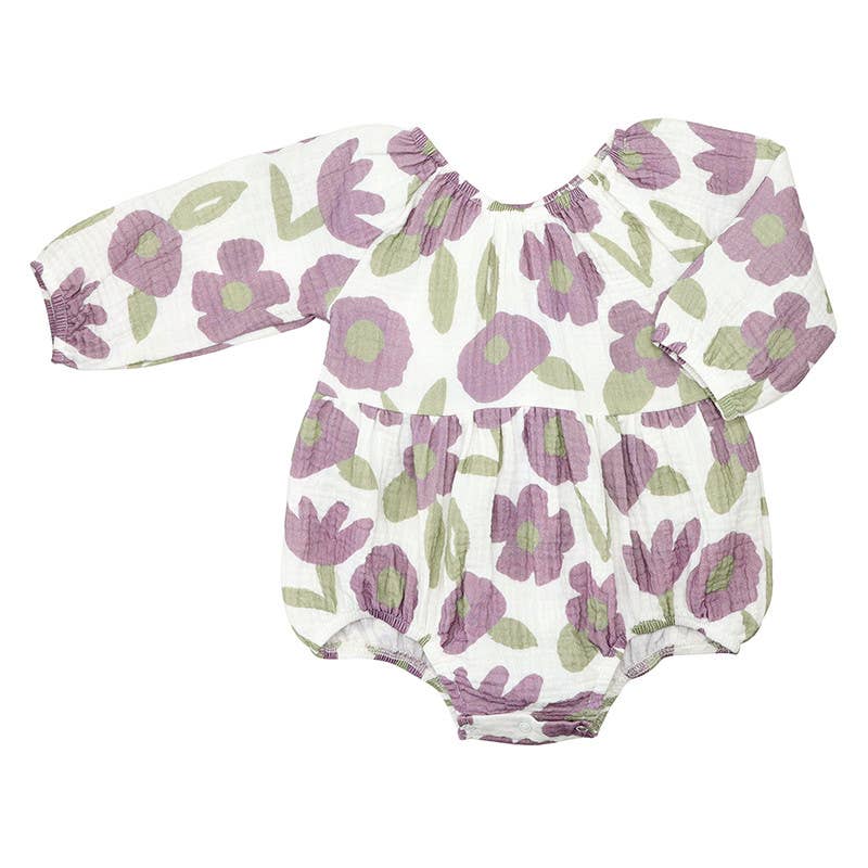 Long Sleeve Romper - Purple Floral: 12-18 mo