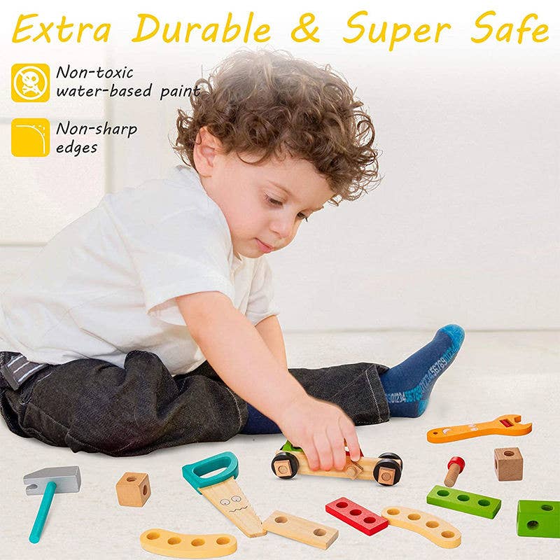 Wooden Toddler Tools Set Includes Tool Box, Montessori: 1 Set
