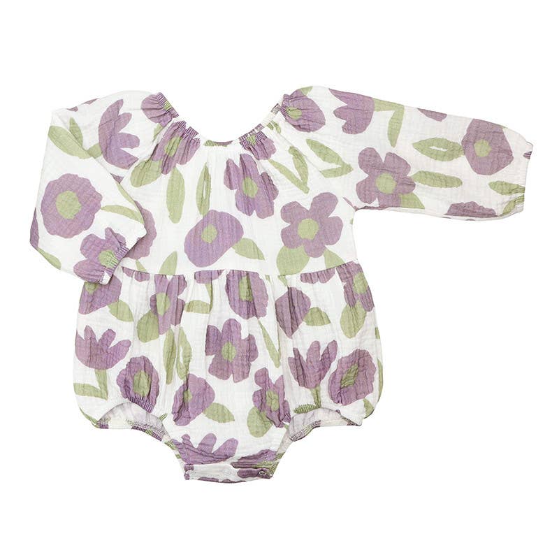 Long Sleeve Romper - Purple Floral: 12-18 mo