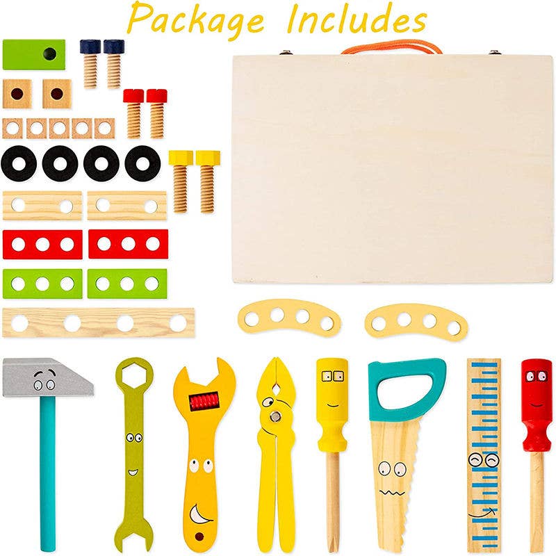 Wooden Toddler Tools Set Includes Tool Box, Montessori: 1 Set