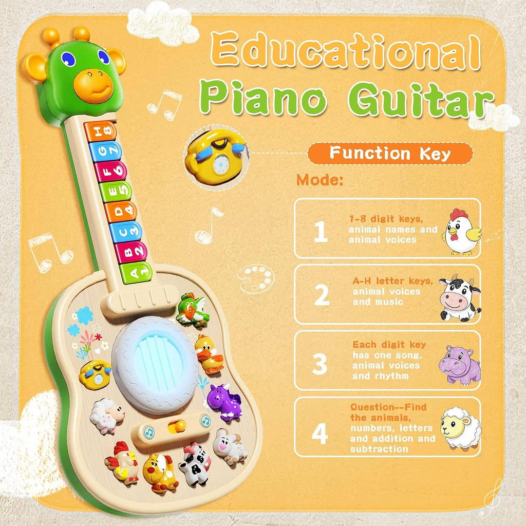 Kids Educational Animal Keyboard Guitar Toy – Multi-Function: 1 Pack