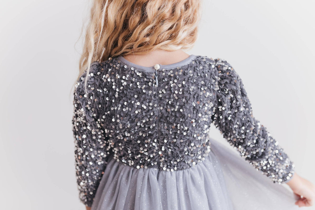 Kids Sequin Silver Fancy Sparkle Tulle Holiday Party Dress: 10/12
