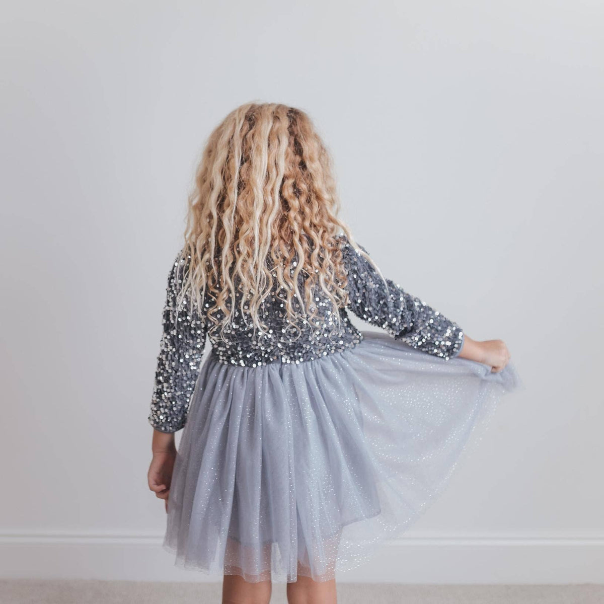 Kids Sequin Silver Fancy Sparkle Tulle Holiday Party Dress: 10/12