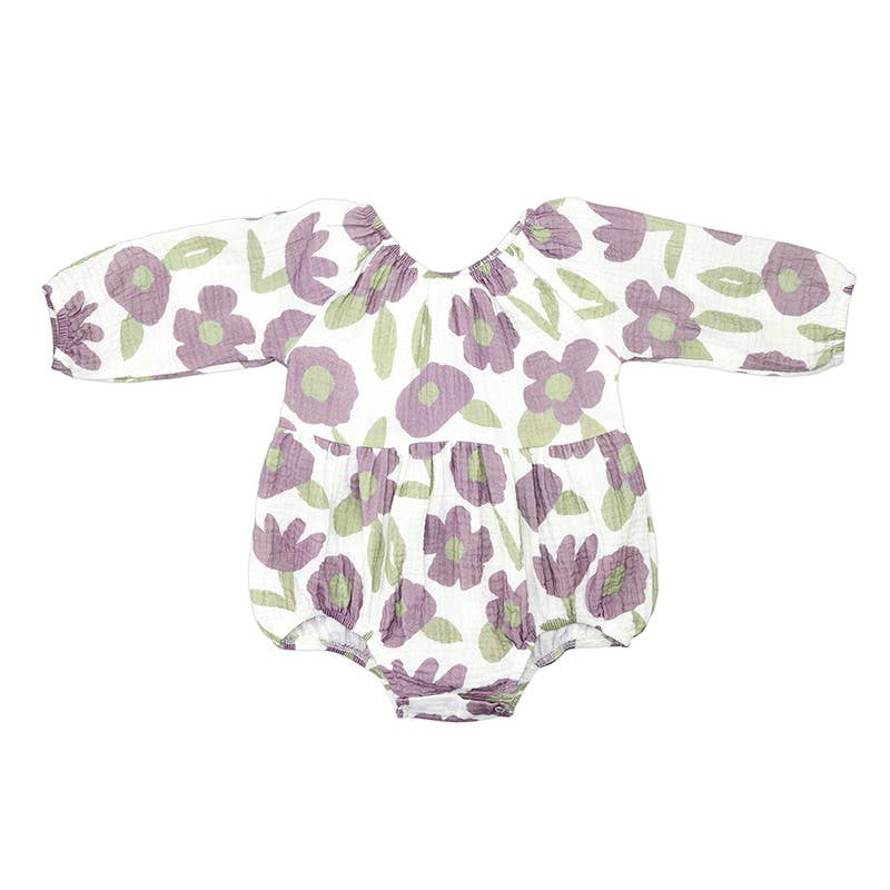 Long Sleeve Romper - Purple Floral: 12-18 mo