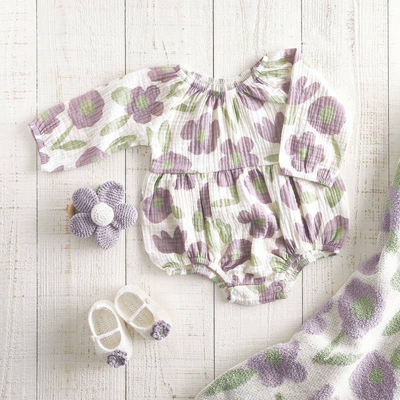 Long Sleeve Romper - Purple Floral: 12-18 mo