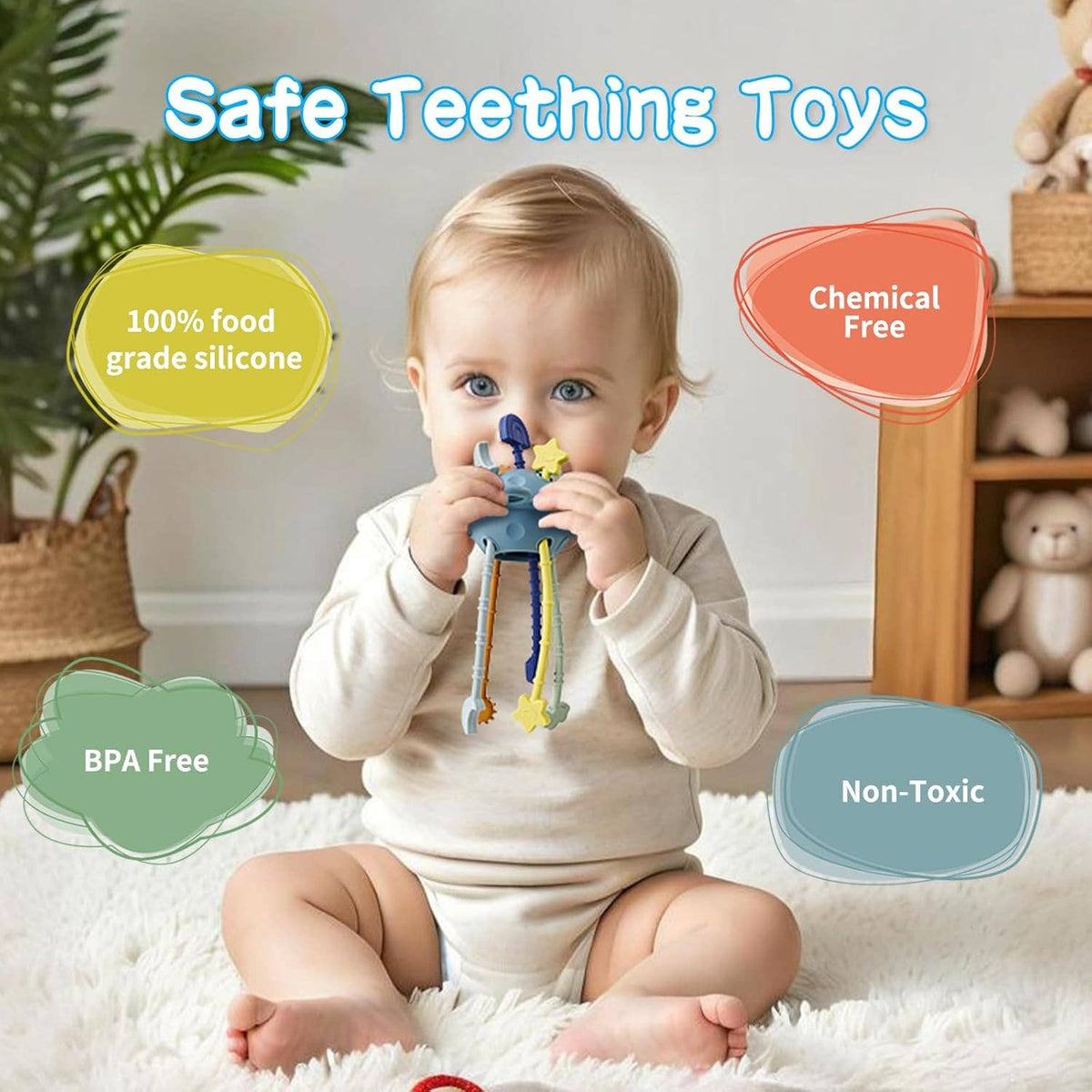 Montessori Pull String Sensory Toy for 6-12-18 Months Babies: 1 Set(Mix & Match Colors)