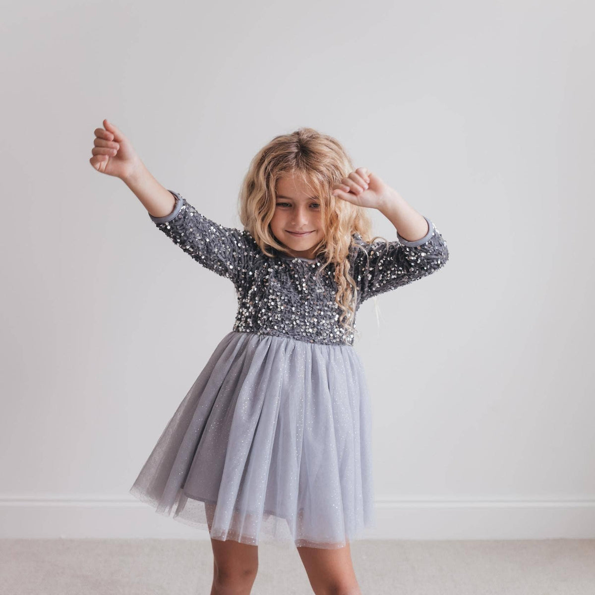Kids Sequin Silver Fancy Sparkle Tulle Holiday Party Dress: 10/12