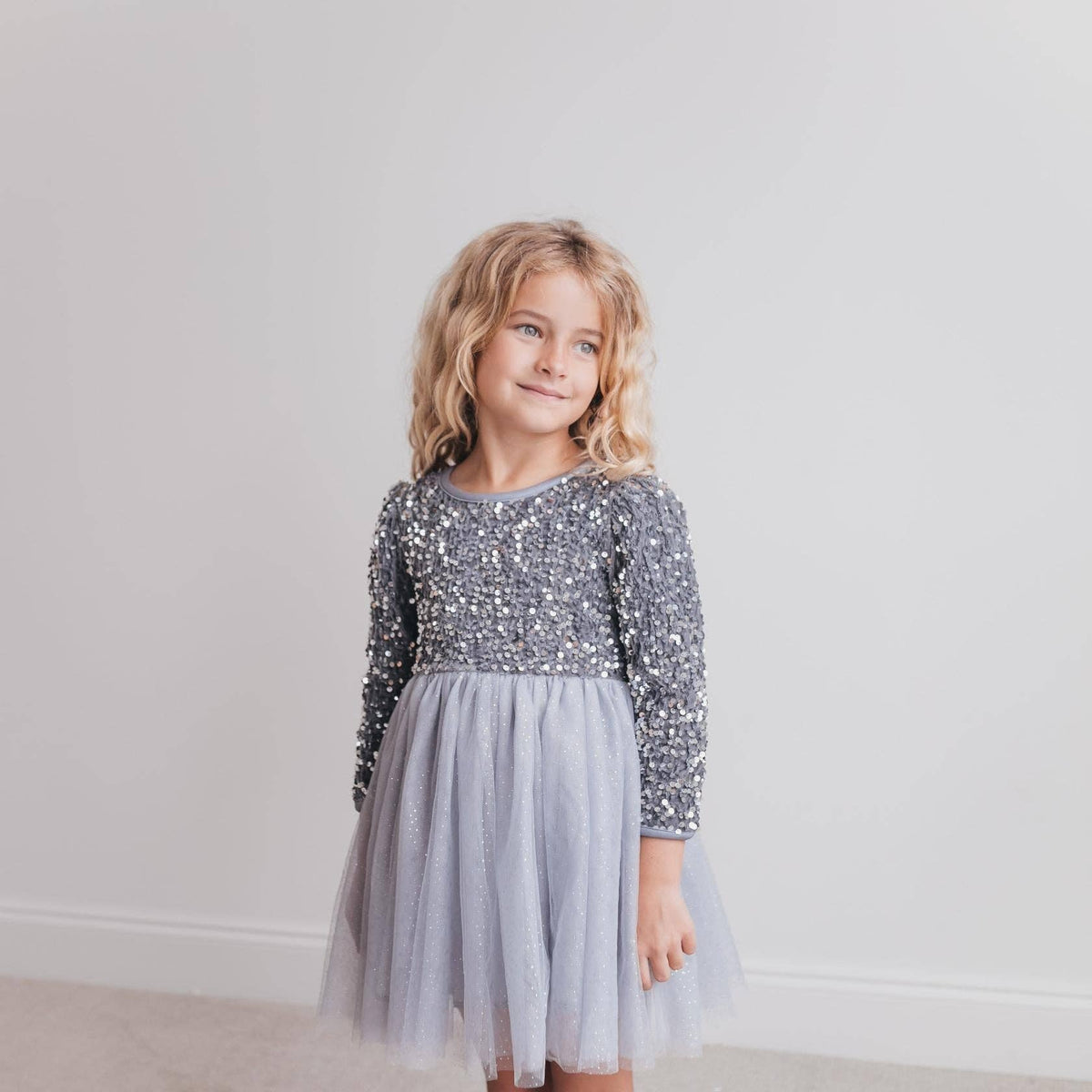 Kids Sequin Silver Fancy Sparkle Tulle Holiday Party Dress: 10/12