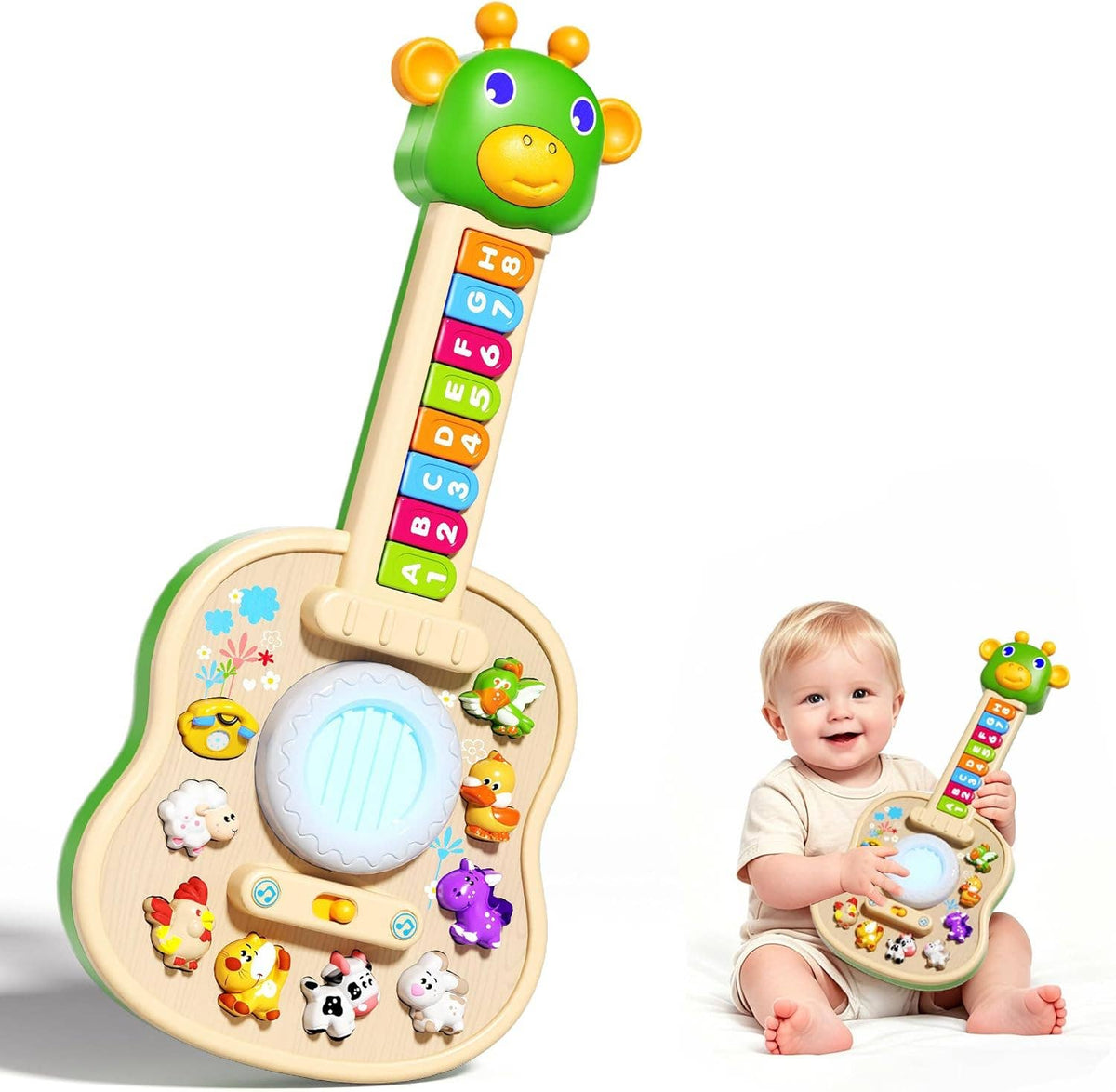 Kids Educational Animal Keyboard Guitar Toy – Multi-Function: 1 Pack