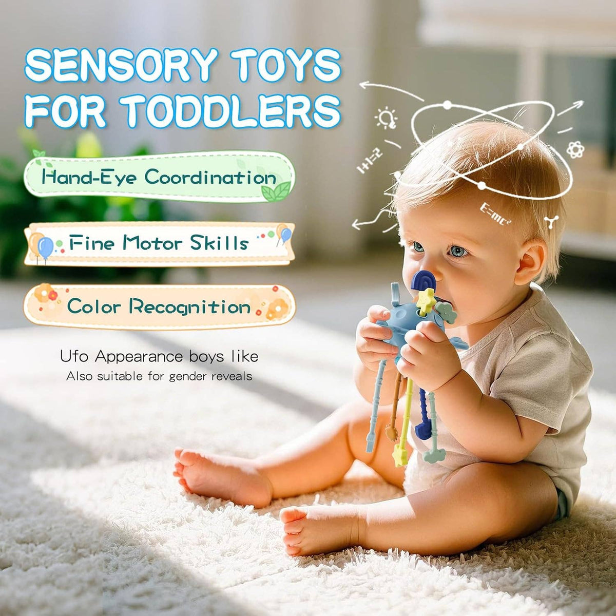 Montessori Pull String Sensory Toy for 6-12-18 Months Babies: 1 Set(Mix & Match Colors)
