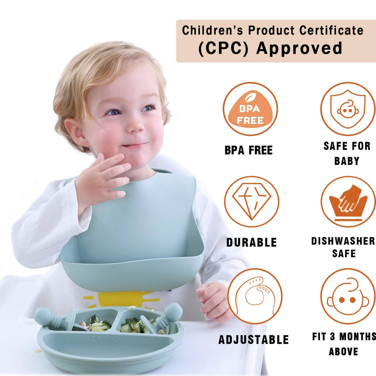 Silicone Bibs for Babies, 2 Sets Baby Feeding Bibs Waterproof Soft Durable Adjustable Bibs - MOQ 10 Pcs: Mix & Match Colors